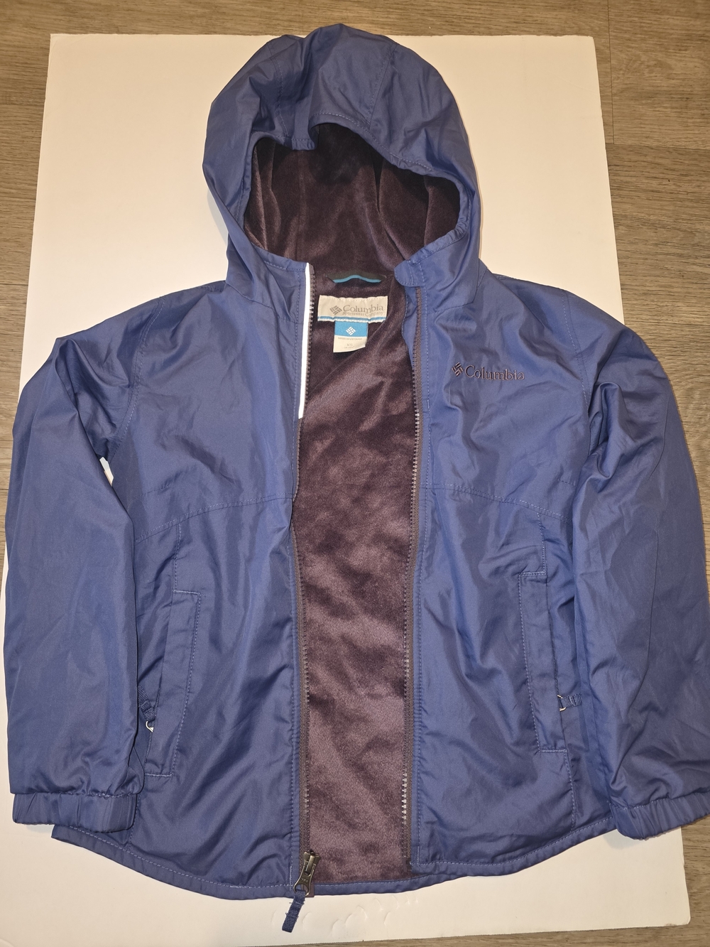 Columbia Kids Blue Hooded Rain Jacket with Fleece Lining